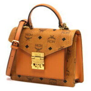 MCM Tracy Shoulder Bag Satchel Visetos Monogram Cognac Brown